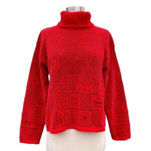 Vtg ESCADA Chenille Paisley Geo Sweater Red Black Metallic Size 38 Germany